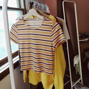 yellow and maroon striped packing ribbed T